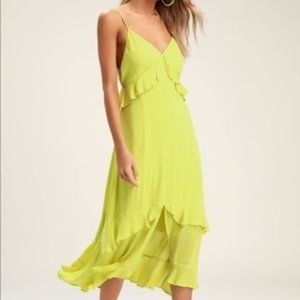 Lulu's Island Time Lime Green Ruffle Midi Dress